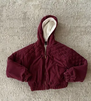 quilted deep pink fur lined cropped bomber zip up jacket thumbnail 4