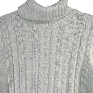 Lands End Sweater‎ Womens L Petite Cream Cable Knit Fisherman Turtleneck Cozy thumbnail 3