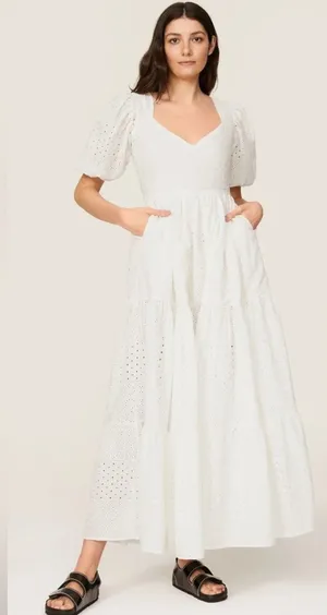 Mille white Eyelet Cotton Maxi Dress summer Women's Size S thumbnail 1