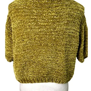 Open Edit Gold Olive Green Cropped Sweater Short Sleeve Knit Top S. NWT Textured thumbnail 8