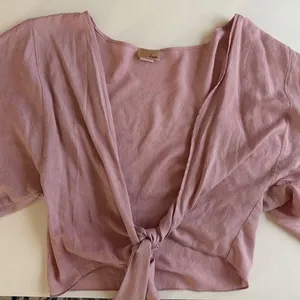 Pink Tie Front Blouse with 3/4 Sleeves thumbnail 1