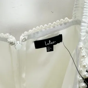 Lulus Adorable Poise White Pearl Puff Sleeve Mini Dress Satin Party Large NWT thumbnail 12