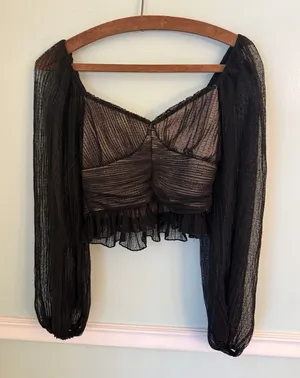 Meraki Top Witchy Sz M Mesh Balloon‎ Sleeve Ruched Crop Sweetheart Gothic Goth thumbnail 1