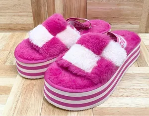 MUDD Stormy Fuchsia/White Fuzzy Elastic Slingback Slides Platform Slippers Sz 9 thumbnail 12