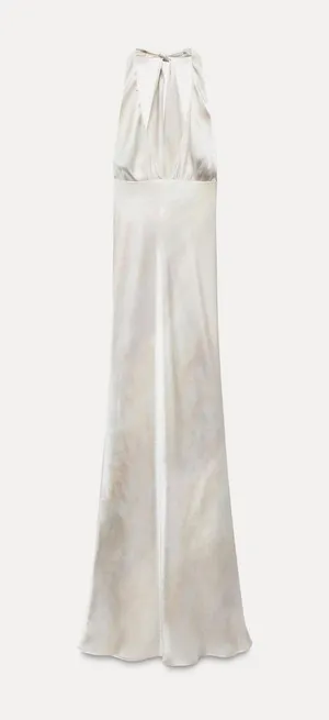 Zara maxi dress formal gown pearl satin effect halter evening wedding bodycon thumbnail 11