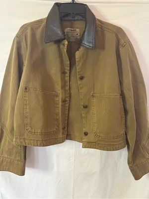 Ci Sono Cropped Olive Green Jacket with Black Contrast Collar thumbnail 1