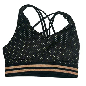 Allfenix Black and Gold Polka Dot Sports Racerback Bra Small thumbnail 2
