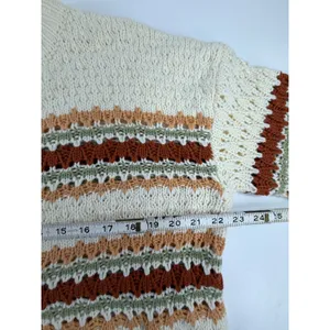 Betsey's Boutique Shop Striped Open Knit Crewneck Sweater Cream XL 54681 thumbnail 5