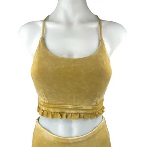 JoyLab Yellow Gold Velour Velvet Sleeveless Crop Top Leggings Pants 2 Pc Set XS thumbnail 4