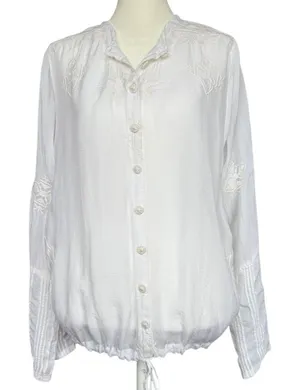 Johnny Was‎ White Embroidered Long Sleeve Sheer Blouse Sz M thumbnail 1