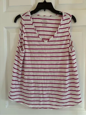 Chico's Set of Cardigan & and Matching Camisole-White with Magenta Stripes, XL thumbnail 2
