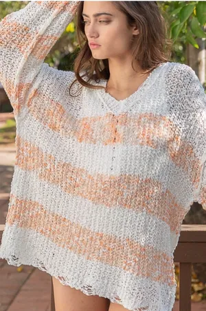 POL Crochet peach and white Oversized Comfy Sweater NWT size Medium thumbnail 1