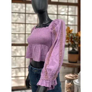 American Eagle puff sleeve top Sz L 100% cotton‎ thumbnail 2