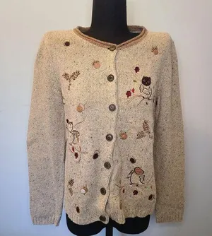 Vintage Christopher & Banks Novelty Cardigan Womens Sm OWL Embroidery 90s Y2K thumbnail 1