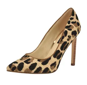 NWT Nine West Pump Closed Toe Heels Stiletto High Leopard Raffia Brown 6M thumbnail 1