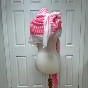 Steve Madden‎ Pink and White Striped Oversized Scarf or Wraps - 74"x40" - NEW. thumbnail 2