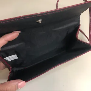 Deep Red Faux Leather Croc Textured Mini Fold Snap Purse Handbag thumbnail 5