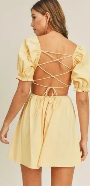 Mable backless‎ puff sleeve dress yellow size medium thumbnail 1