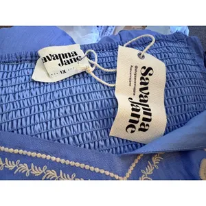 Savanna Jane Babydoll Dress 1X Blue New Floral Embroidered‎ Boho Puff Sleeve thumbnail 5