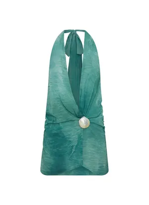 Peppermayo Eleanora Plunge Mini Dress - Green Tie Dye thumbnail 3
