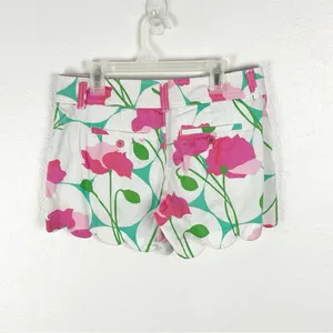 LILLY PULITZER 100% Cotton White Floral Scalloped Hem Shorts Size 0 Preppy thumbnail 2