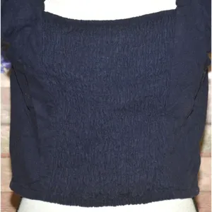 Ann Taylor Navy Scallop Square Neck Crop Top Size 10 Ruffle Linen Festival thumbnail 5