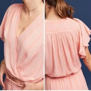 Anthropologie Maeve Nell pink ruffle top size XS thumbnail 2