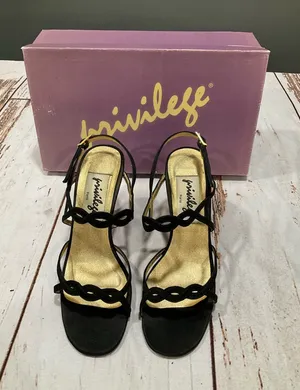 VINTAGE PRIVILEGE BLACK STRAPPY‎ SANDALS Size 6.5 thumbnail 1