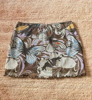 Vintage Urban Outfitters Butterfly Print Mesh Mini Skirt Brown Tan Size M thumbnail 8