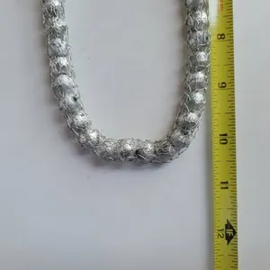 Metal Mesh Silver Textured Threaded Bead Necklace thumbnail 3