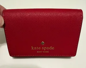 Kate spade snap flap card holder money wallet red cream thumbnail 1