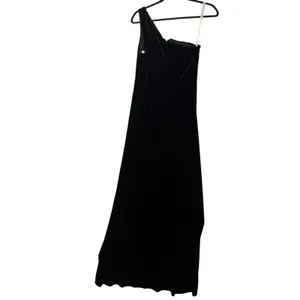Azazie Black Velvet One Shoulder Maxi Dress Gown‎ Women Size A8 Ruched Formal thumbnail 7