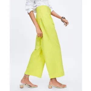 NWT ZARA Lime Green Cotton / Linen Blend Wide Leg Trouser Bloggers Fav XS thumbnail 2