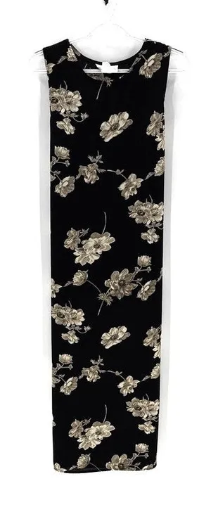 Vintage 90s black floral tie back maxi sleeveless dress sz 8 grunge alternative thumbnail 1
