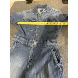 GAP Women's Blue Denim Coverall Jumpsuit Sz 0 Short Sleeve Button Front Pockets thumbnail 7