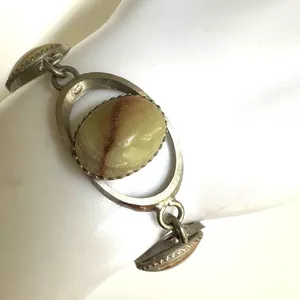 Silver tone agate link vintage bracelet thumbnail 2