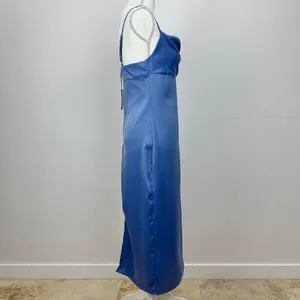 WeWoreWhat Cowl Midi Slip Dress Satin Charmeuse Slate Blue Classic US 0 NWT thumbnail 8