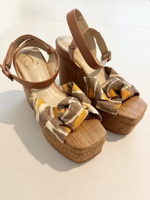 Sam Edelman Theresa Sandals Size 8 Gray Linen Multi‎ Strap Platform Vacation thumbnail 4
