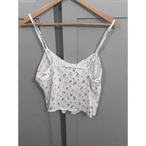 No Boundaries Floral Milkmaid Cami Top White Pink Lace Trim Cottagecore Large thumbnail 2