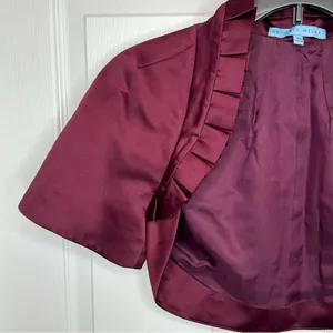 Antonio Melani Ruffled Burgundy Satin Bolero‎ Shrug Jacket Size XS thumbnail 5