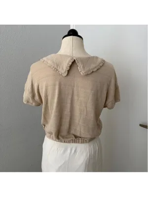 Madewell Ruffle Collared Crop Top in Wet Sand - Size S thumbnail 4