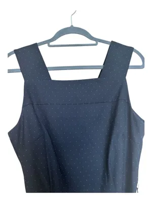 MANGO SUIT Navy Blue Pinstripe‎ Polka Dot Pinafore Sheath Dress With Belt Sz 6 thumbnail 3