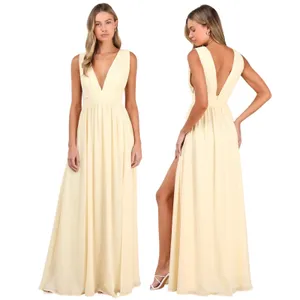 Lulus Heavenly Hues Pale Yellow Maxi Dress size Medium NWT thumbnail 2