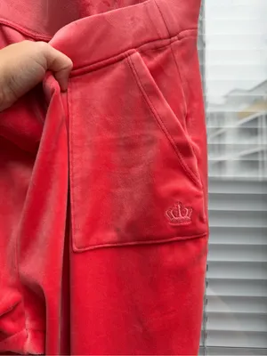 Juicy Couture Velour Wide Leg Pants Coral Pink Y2K Women’s L Crown Logo thumbnail 4