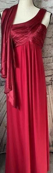 David's Bridal Womens Formal Red Dress Long One Shoulder Attached Scarf XS thumbnail 2