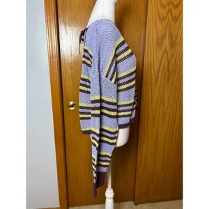 Anthropologie Striped Open Knit Cropped Sweater Open Back Tie purple L thumbnail 5