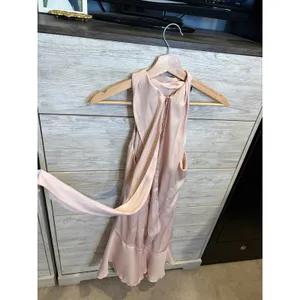 One and Only Collective Pink Satin Halter Mini Dress Ruffle Hem Open Back Size L thumbnail 8