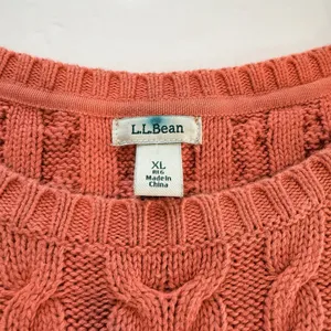 LL Bean Coral Double L Mixed Cable Cotton Crew Neck Pullover Sweater Size XL thumbnail 9
