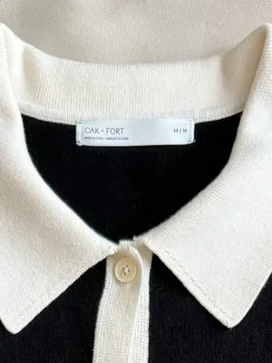 OAK + FORT Collared Contrast Trim Knit Mini Dress Black White M thumbnail 8