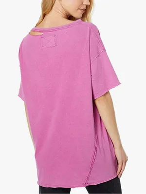 We The Free New Fuchsia Dani Tee Size Medium Distressed Oversized Tunic thumbnail 2